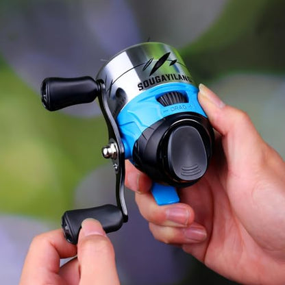 Sougayilang Spincast Fishing Reel,High Speed 3.9:1 Gear Ratio,Trouble-Free Push-Button Bait Casting Design and Reversible Handle for Left/Right Retrieve,Pre-Spooled with Monofilament Line - color: Blue Spincast Reel