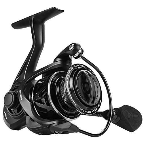 KastKing Zephyr Spinning Reels – 7+1/6+1 BB – Carbon Fiber Drag – Stainless Steel Shaft – Aluminum & CNC Spool – Black/Green/Orange – Sizes 500/1000 SFS – ICE Fishing Ready Reels! - color: Standard-Black, size: 3000