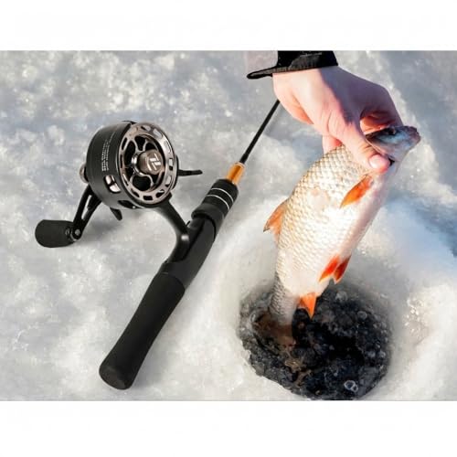 Ice Fishing Reel, 3.2:1 Gear Ratio Ultra Smooth 3+1 Ball Bearings and Magnetic Drop System, Aluminum Alloy Fishing Reel for Ice Fishing and Winter Angling - color: Black-Left