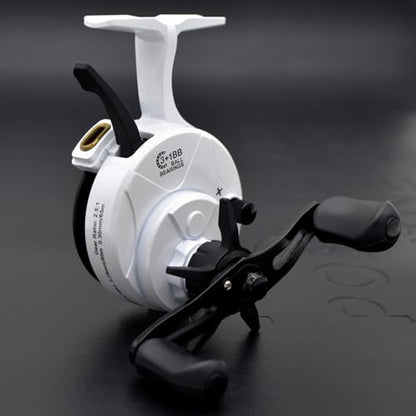 Inline Ice Fishing Reel, Lightweight Graphite Body and Spool, Instant Anti-Reverse, 2.5:1 Gear Ratio, Sensitive Trigger System for One-Handed Operation, Hardwater Fishing for Beginners - color: Pearl White - Left Hand