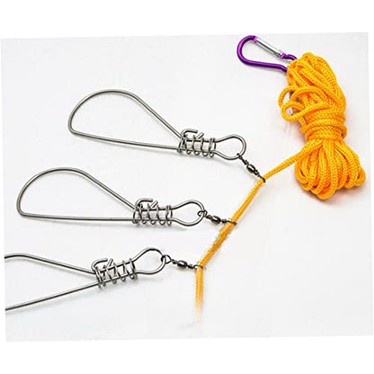 INOOMP 5 Kayak Fishing Accessories Fishing Stringer Live Fish Buckle Lock 5 Snaps Live Fish Buckle Fish Stringer Kit Nylon Ropes 5 Snaps Fishing Lock Fishing Supplies Stainless Steel
