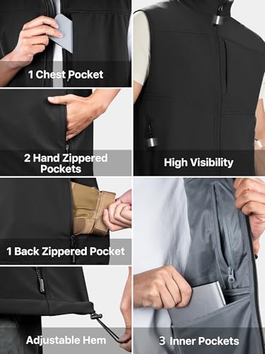 FREE SOLDIER Men's Lightweight Golf Vest Outerwear Windproof Sleeveless Softshell Jacket Running Vest - color: Black, size: 3X-Large