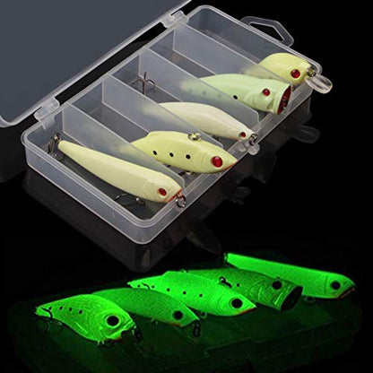 Glow Fishing Lures Bait Kit Luminous VIB Popper Crank Minnow Pencil Hard Bait with Treble Hook Night Fishing Bait Tackle Box