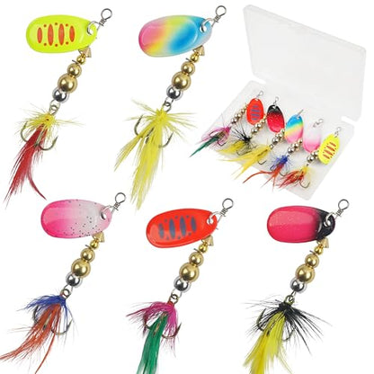 Fishing Lures Spinnerbait Kit Rooster Bait Tail Fishing Lures Inline Spinner Baits Bass Salmon Trout Spoon Hard Metal Spinnerbaits for Saltwater Freshwater - style: 5pcs-2.52"-0.24oz
