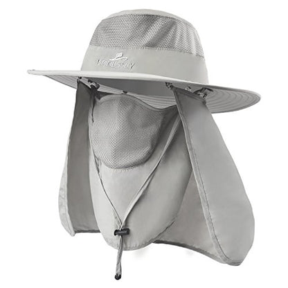 Fishing Hat,Sun Cap with UPF 50+ Sun Protection and Neck Flap,for Man and Women - color: Light Grey