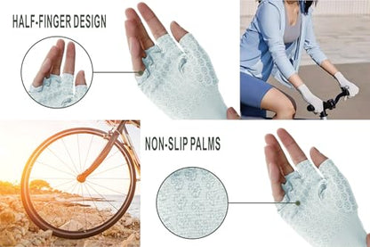 Men's Women's SPF Fingerless Gloves Mittens Sun Protection Unisex Driving Gloves UPF 50+ With Silicone Gel - color: Light Blue, size: X-Small