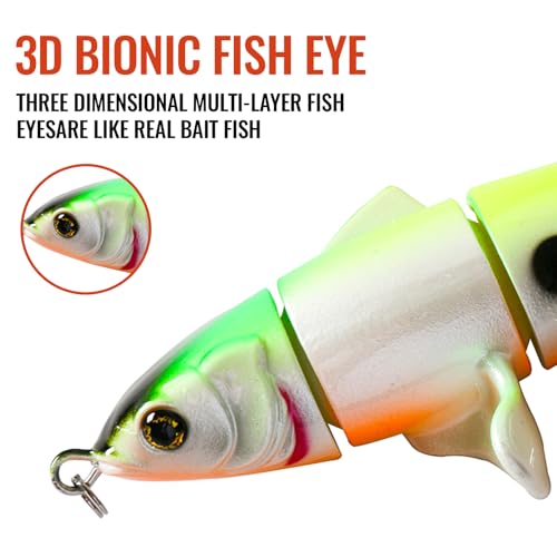 Fishing Lures for Trout Bass Multi Jointed Swimbaits 3D Bionic Fish Eye Swimming Lures Lifelike Hard Bait for Freshwater Saltwater - color: Yellow-White