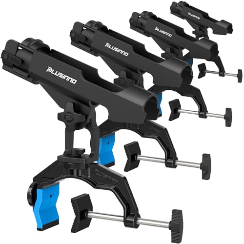 PLUSINNO 1/2/4 Pack Fishing Rod Holders for Boat, Fishing Rod Holder with Enlarge Clamp, Innovative Dual-V Shaped Design, Fit Round/Square Tube Boat Fishing, Fishing Gear, Fishing Gifts for Men - color: Rod Holder Pack of 4
