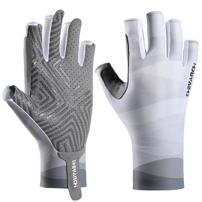 Lightweight Sun Protection Fingerless Fishing Gloves Men & Women – Reinforced Palm Quick-Release Breathable Kayaking Hiking Cycling Driving Gloves ﻿ - color: grey, size: Large