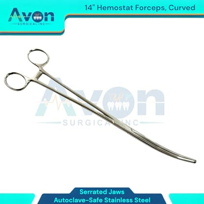 Locking Hemostat Pean Forceps Clamps 14in Long Reach - Curved Serrated Jaws - Stainless Steel - Multi-Puropose Pliers for Crafts, Hobby, Fishing, Veterinary, Lab, and More