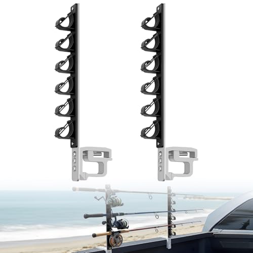 Shimeyao Aluminum Truck Bed Fishing Rod Holder, 6-rod Capacity, No Drilling Clamp-on Design, Pickup Truck & Boat, Gift for Pickup Owners, Fishing, Outdoors, Dad, Family