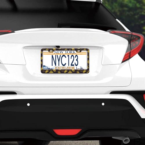 2-Pack Golden Honey Bee License Plate Frames for Women Man, 2 Holes Honey Bee Gold Bumblebee Aluminum License Plate Holder, Bee Themed License Plate Cover fits Vehicles with Keychain Wrist Lanyard - color: Golden Honey Bee, size: 2PCS