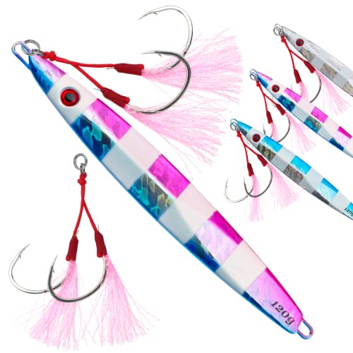 Fishing Jigs Vertical Saltwater Jigs Vertical Jigging Spoon Fishing Tuna Lures Boat Fishing Artificial Lures for Tuna, Grouper, Dogtooth, Snapper, Bass, Salmon/60g, 80g,120g - color: colorful
