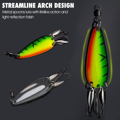 THKFISH 5pcs Saltwater Fishing Lures, Fishing Spoons with Durable Treble Hooks, Jigs Lure for Tuna Salmon Grouper, Sea Fish Jigging Lure, Trolling Spoon for Bass Fish with Tackle Box - color: C-1/2oz-5pcs
