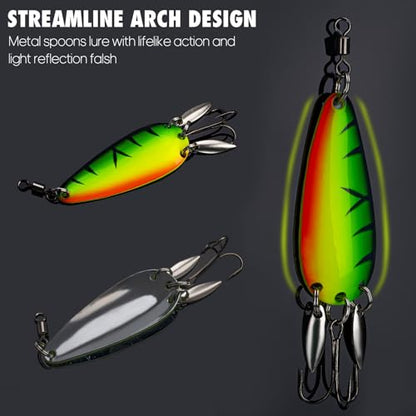 THKFISH 5pcs Saltwater Fishing Lures, Fishing Spoons with Durable Treble Hooks, Jigs Lure for Tuna Salmon Grouper, Sea Fish Jigging Lure, Trolling Spoon for Bass Fish with Tackle Box - color: C-1/2oz-5pcs