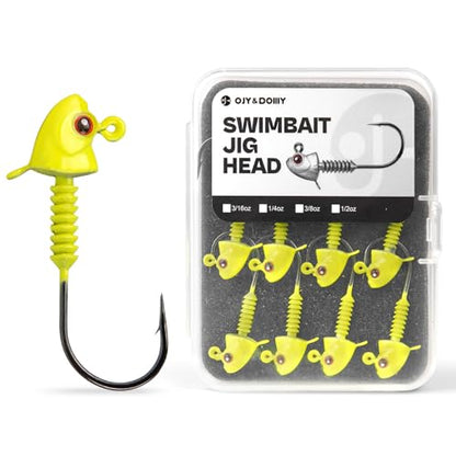 Swimbait Jig Heads with Stacked Cone Keeper, Minnow Style Eye Fishing Jighead 3/16 1/4 3/8 1/2oz (15 PCs) - color: Chartreuse, size: 1/4oz - 3/0 - 15 pack