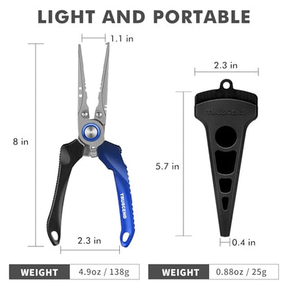 TRUSCEND Easy Use Lockable Fishing Pliers with Tungsten Carbide Cutter, Innovative Ergonomic Handy Handle, Saltwater Corrosion Resistant Teflon Coated Fishing Tool, Light Multi-Function Fishing Gear - color: A-blue