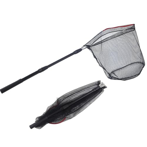 Telescopic Fishing Landing Net, Folding Fishing Nets with Telescopic Rod Handle for Fish Catch Release, Aquarium, Ponds Floating Objects, Carp Trout - color: Black pole+black net