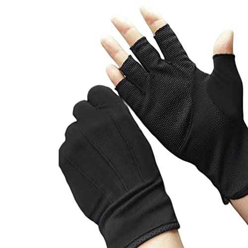 JIAHG Women Men's Driving Gloves Summer UV Sun Glove Non Slip Touchscreen Cotton Gloves Outdoor Sunblock Mittens for Cycling - color: Cotton-black half finger