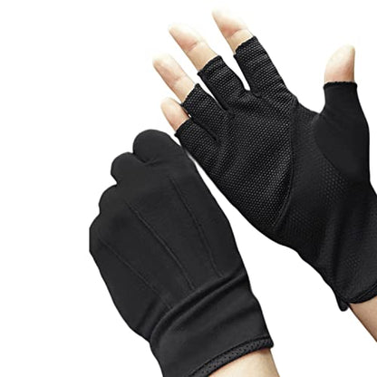 JIAHG Women Men's Driving Gloves Summer UV Sun Glove Non Slip Touchscreen Cotton Gloves Outdoor Sunblock Mittens for Cycling - color: Cotton-black half finger