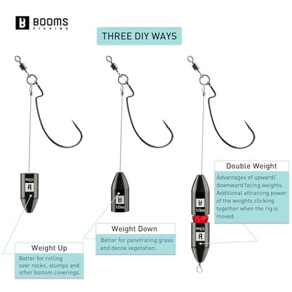Booms Fishing TR1 Tokyo Rig, Pre Rigged Punch Shot Rig, Replaceable Hook Punchshot Kit, Bass Fishing Accessories Including Brass Bullet Weights, EWG Hooks, Barrel Swivel, Split Ring, Steel Wire, Bead - color: Black_1oz_4pack