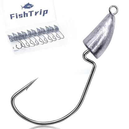 FishTrip Bullet Jig Head Weighted Hooks,10pcs Texas Rigs EWG Hooks for Bass Fishing Saltwater 1/16 1/8 1/4 1/2 oz - size: 1/2 oz (10-Pack)