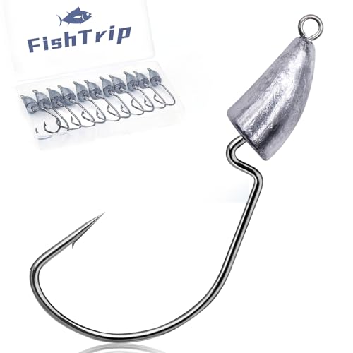 FishTrip Bullet Jig Head Weighted Hooks,10pcs Texas Rigs EWG Hooks for Bass Fishing Saltwater 1/16 1/8 1/4 1/2 oz - size: 1/12 oz (10-Pack)