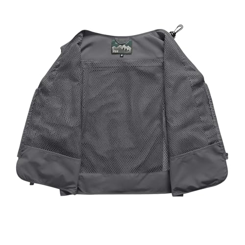 Men's Fishing Vest Casual Utility Lightweight Cargo Vest with Multi Pockets Outdoor Safari Photo Travel Jacket Vest - color: Y003- Gray, size: XX-Large