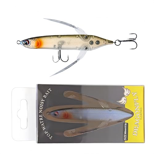 Topwater Crawler Walks On Water Dragonfly Big Bass Blow Ups Great Fishing Gift Great for Freshwater Fishing (Red Head & Silver Body)