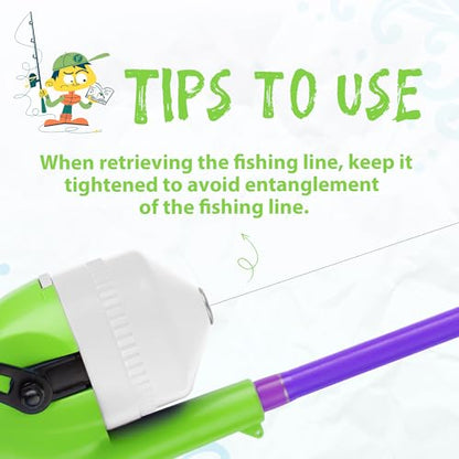 Kids Fishing Pole, Telescopic Fishing Rod, Toddler Collapsible Fishing Rod and Reel Combo with Tackle Box, Fishing Line, Bobber, and Soft Lures for Boy, Girl, Youth, Beginner, Over 4 Years Old - color: Vital Green& Starry Purple