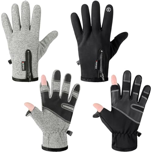 Bencailor Windproof Waterproof Fingerless Gloves Winter Touchscreen Gloves Men Cold Weather Cycling Supplies - color: Black,Gray, size: XX-Large