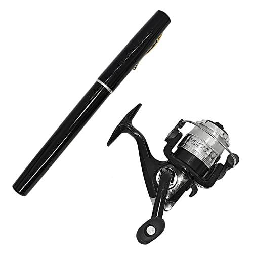 Compact Pocket Telescopic 38inch Mini Pen Fishing Rod Spinning Reel Combos Pen Folded Fishing Pole Spinning Wheel Gift for River, Lake, Reservoir, Ice Fishing and So On - color: Black