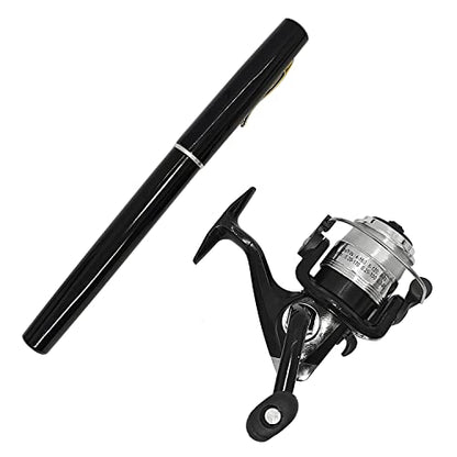 Compact Pocket Telescopic 38inch Mini Pen Fishing Rod Spinning Reel Combos Pen Folded Fishing Pole Spinning Wheel Gift for River, Lake, Reservoir, Ice Fishing and So On - color: Black