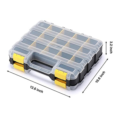 MIXPOWER 34-Compartment Double Sided Organizer with Impact Resistant Polymer and Customizable Removable Plastic Dividers, storage and carry, Black/Yellow - size: 12.5-inch-Yellow