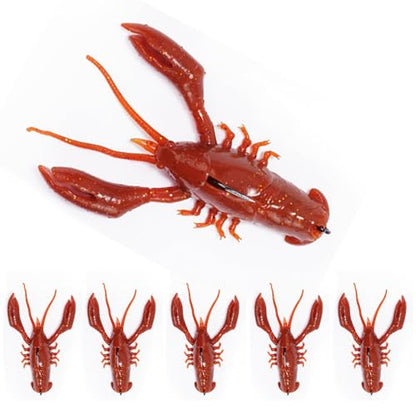 FONMANG 5-Pieces Crawfish Bass Lures, Soft Plastic Bait with Durable TPE, Lifelike Shrimp Crayfish Swim Bait for Freshwater and Saltwater, Weedless Fishing Lures 3" 5/8oz - color: Orange