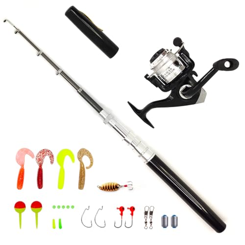 Pocket Mini 38inches Telescopic Pen Fishing Rod and Reel Combo, Portable Fishing Pole with Line Lure Hook for River Lake Reservoirs Ice Etc - color: With Accessory Kit