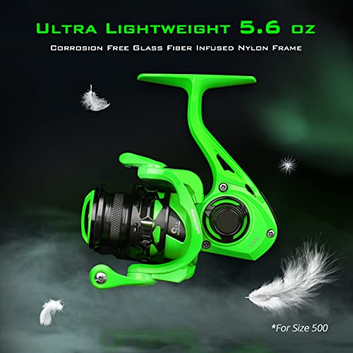 KastKing Zephyr Spinning Reels – 7+1/6+1 BB – Carbon Fiber Drag – Stainless Steel Shaft – Aluminum & CNC Spool – Black/Green/Orange – Sizes 500/1000 SFS – ICE Fishing Ready Reels! - color: Standard-Green, size: 2000