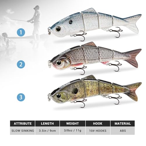 TRUSCEND Swimmax Easy Catch Fishing Lures with BKK Hooks, Wiggling, Vibrating, Rattling and Gurgling for More Bites, Heavy-Duty Dyneema Fiber Jointed Swimbaits for Bass, Trout, Crappie, Walleye, Pike - color: B1-3.5",0.38oz