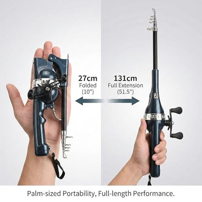 Telescopic Fishing Rod and Reel Combo for Adults & Beginner | Integrated Anti-Tangle Spincast Reel, Pre-Spooled Line, Foldable Pocket Fishing Pole, Compact Travel Gear for Camping, Hiking