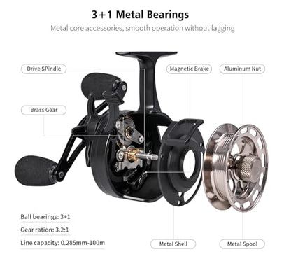 Pack of 1 Ice Fishing Reel Large Spool Diameter Inline Freespool Reel Wear-Resistant 31 BB Ice Fishing Gear for Sea Lake Pond Metal Spool - color: Green