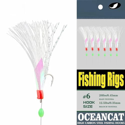 5/10/25/50/100 Packs Fishing Rigs 6 Hook/Set Rainbow Skin Silk String Hook Fishing Lure Saltwater Freshwater Bait Rig Tackle 5#6#7#8#9#10# - size: 10#-50 Packs