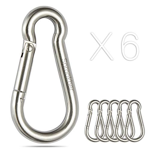 sprookber Stainless Steel Spring Snap Hook Carabiner - 304 Stainless Steel Caribeener Clips, Set of 6 - size: 3.15 Inch