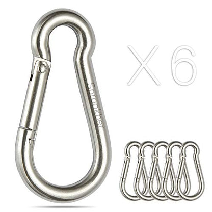 sprookber Stainless Steel Spring Snap Hook Carabiner - 304 Stainless Steel Caribeener Clips, Set of 6 - size: 4.7 Inch