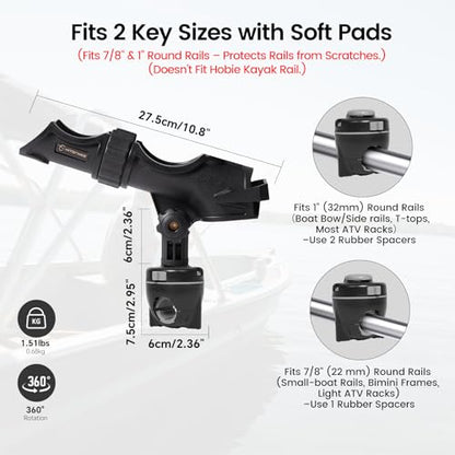 HITORHIKE Fishing Rod Holder Universal Fit Kit Allows for 360-degree Adjustment Kayak Fishing Boat Powerlock Rod Holder - style: Fishing Rod Holder X2+rail Mount X2