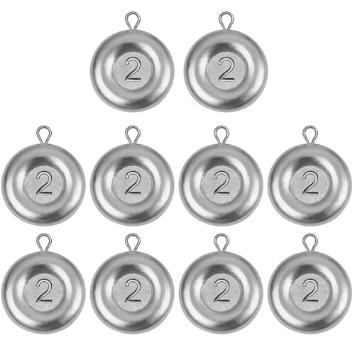 Disc Sinkers Fishing Weights, Coin Sinkers Saltwater Surf Fishing Weights for Bottom Drifting Trolling - size: 2oz-10pcs