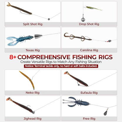 MadBite by KastKing 182/265/400pcs Compact Fishing Tackle Kit - All-in-One Freshwater Hooks, Weights, Bobbers in Tackle Box, Fishing Gear Set for Bass Trout Panfish - style: 182pcs Terminal Tackle Kit