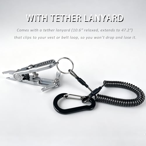 Fishing Line Cutter, Split Ring Opener, Retractable Lanyard, Compact Pliers | For Braided, Mono & Fluoro Lines, Knot Tying Aid, Stainless Steel, Non-Slip, Safety Lock, 3.5 Inches, Hook Cleaner, Rustproof