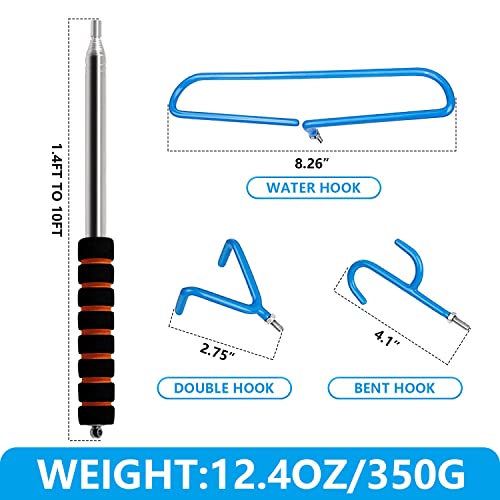 Disc Golf Retriever Pole with 3 Hooks Telescopic Disc Golf Tool Golf Discs Retriever for Water Outdoor Sports 10FT - size: 10FT aluminum