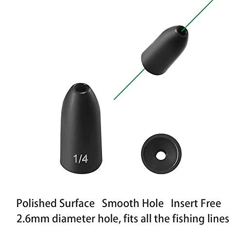 12 Pack Tungsten Bullet Fishing Weights, Insert Free Worm Sinkers, 1/8 3/16 1/4 3/8 1/2 oz - color: No Chip Black, size: 1/2 oz - 12pcs