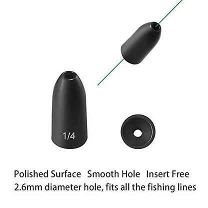 12 Pack Tungsten Bullet Fishing Weights, Insert Free Worm Sinkers, 1/8 3/16 1/4 3/8 1/2 oz - color: No Chip Black, size: 1/8 oz - 12pcs